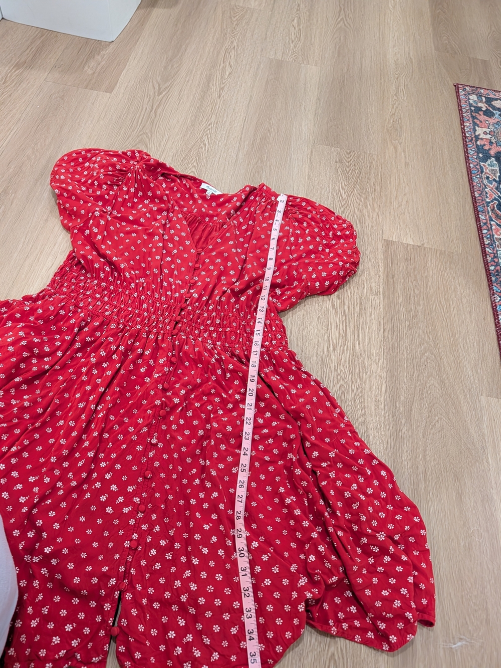 Madewell Red Floral Mini Dress with Puff Sleeves